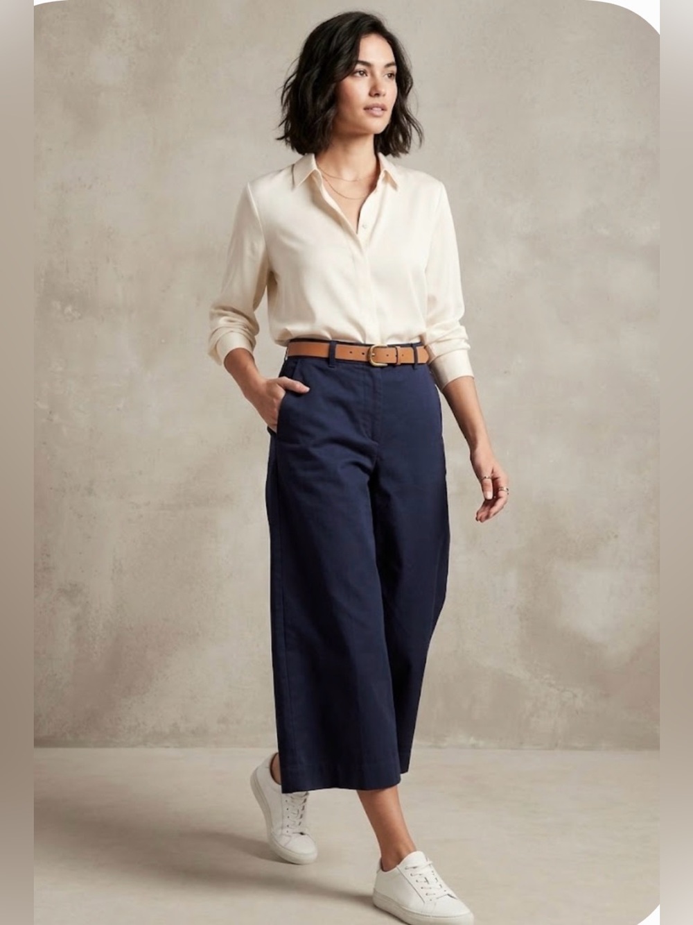 LAUREN Ralph Lauren Navy Blue Side Stripe Wide Leg Culottes Pants 10P